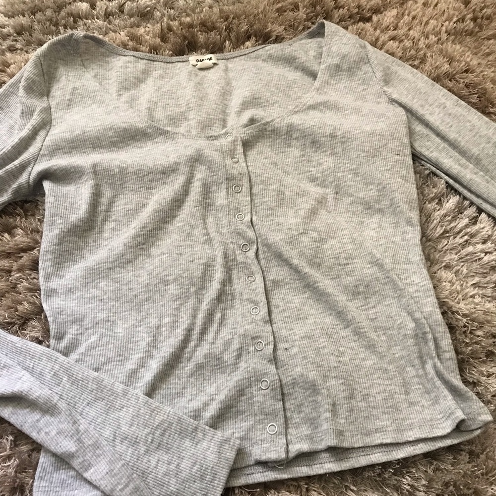 Garage Heather grey button long sleeve